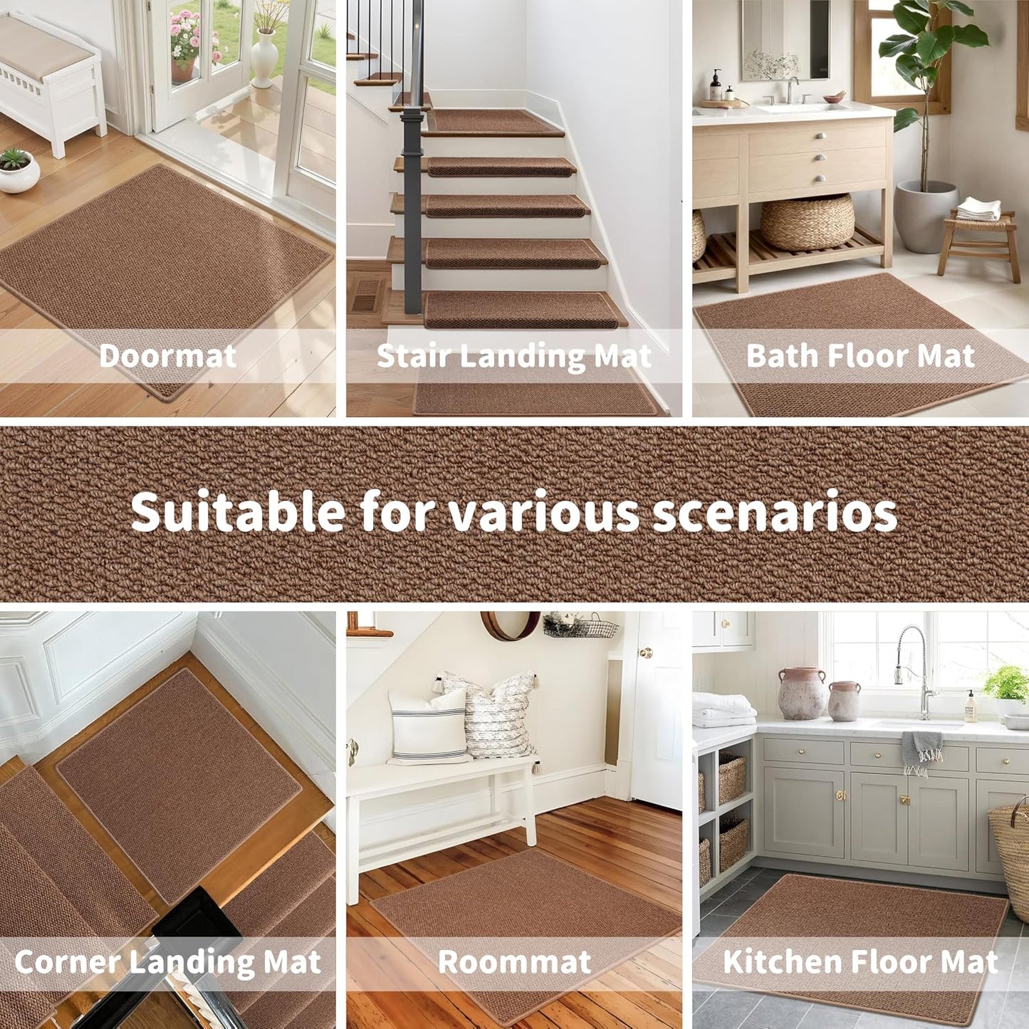 Brakki Bullnose Carpet Stair Treads, Non Slip Stair Treads for Wooden Steps Indoor, Stair Runner, Soft Stair Rugs, Edging Stair Protectors, Washable, 29.5"x9.5"x1.5" 14pcs, Beige