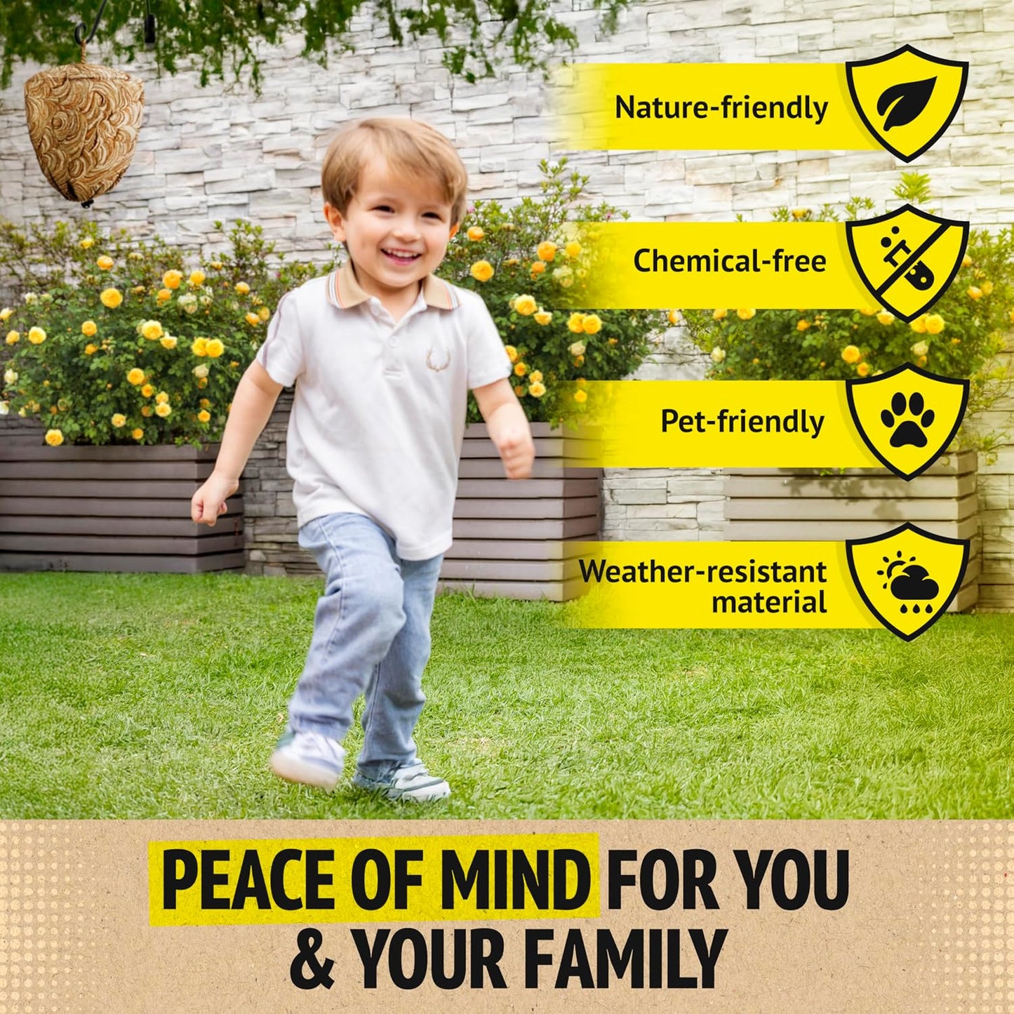 Super Ninja Fake Wasp Nest - 2 Pack, Wasp Nest Decoy for Outdoor Hanging, Yellow Jackets & Bee Repellent Outdoor, Waterproof & Tear-Resistant Deterrent for Patio & Garden