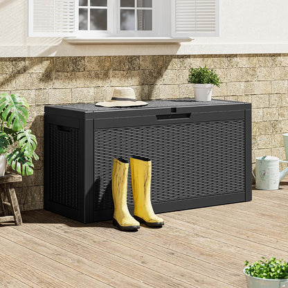 Outdoor Storage Box, 31 Gallon Resin Deck Boxes Outdoor Waterproof For Patio Furniture, Garden Tools, Pool Supplies, Lockable And UV Resistant (Rattan Gray)