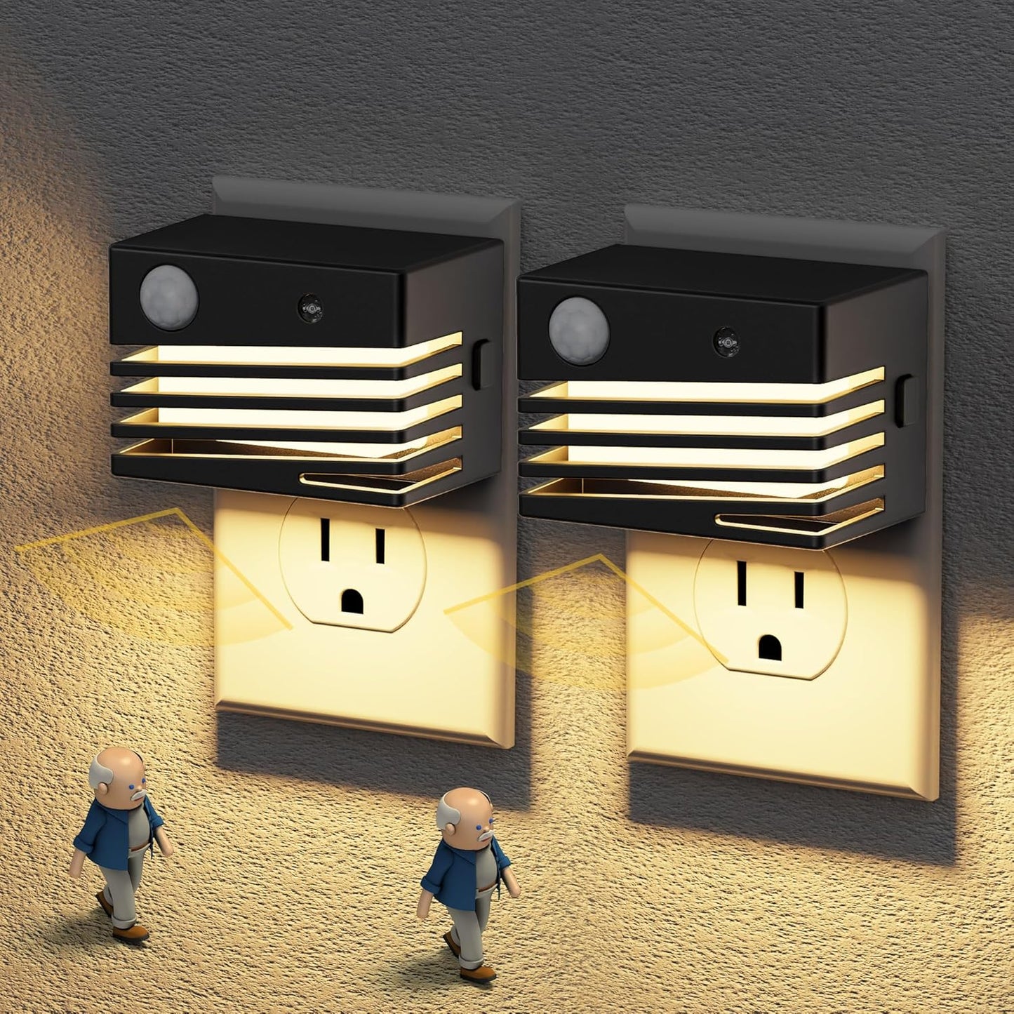 JandCase Motion Sensor Night Light, [2 Pack] Night Lights Plug into Wall, Dusk to Dawn & Motion Sensor, 3 Level Brightness Dimmable Plug in Night Light, 3000K Nightlight for Bedroom Bathroom Hallway