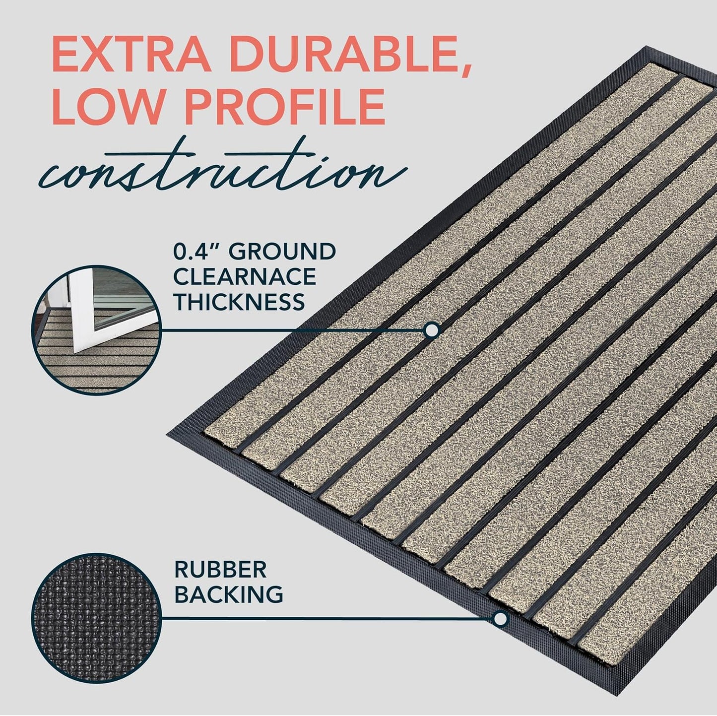 ubdyo Extra Durable Door Mat - Dirt Trapping Outdoor Welcome Mats - Non-Slip Outdoor Indoor Entrance - Low Profile Front Doormat (30" x 17", Bright Brown)
