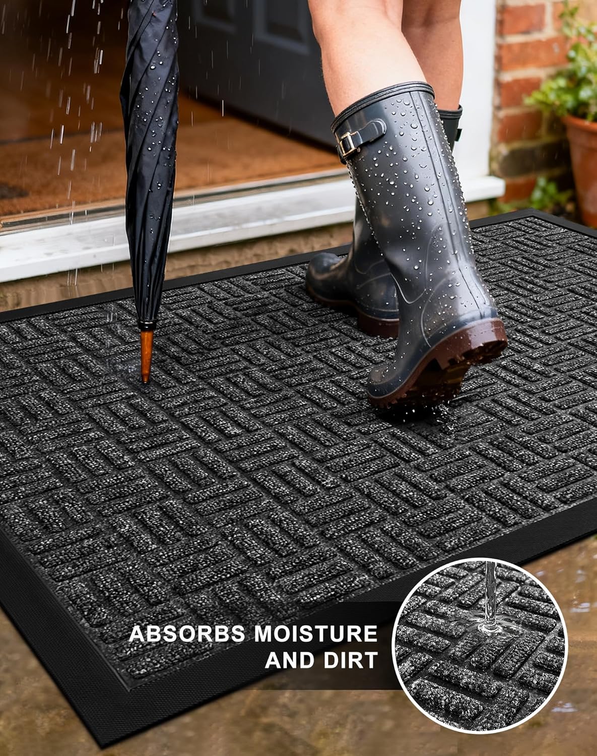 Mibao Front Door Mat, Heavy Duty Durable Welcome Mat for Outdoor Indoor, Dirt Trapper Waterproof Super Absorbent Door Mat for Entryway Outside Patio Porch, 29.5" x 17", Grey
