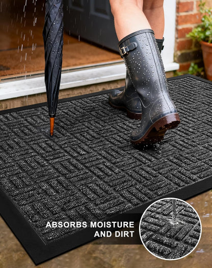 Mibao Front Door Mat, Heavy Duty Durable Welcome Mat for Outdoor Indoor, Dirt Trapper Waterproof Super Absorbent Door Mat for Entryway Outside Patio Porch, 29.5" x 17", Grey