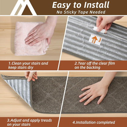 COSY HOMEER Edging Stair Treads Non-Slip Carpet Mat 28inX9in Indoor Stair Runners for Wooden Steps, Edging Stair Rugs for Kids and Dogs, 100% Polyester TPE Backing(4pc, Beige)