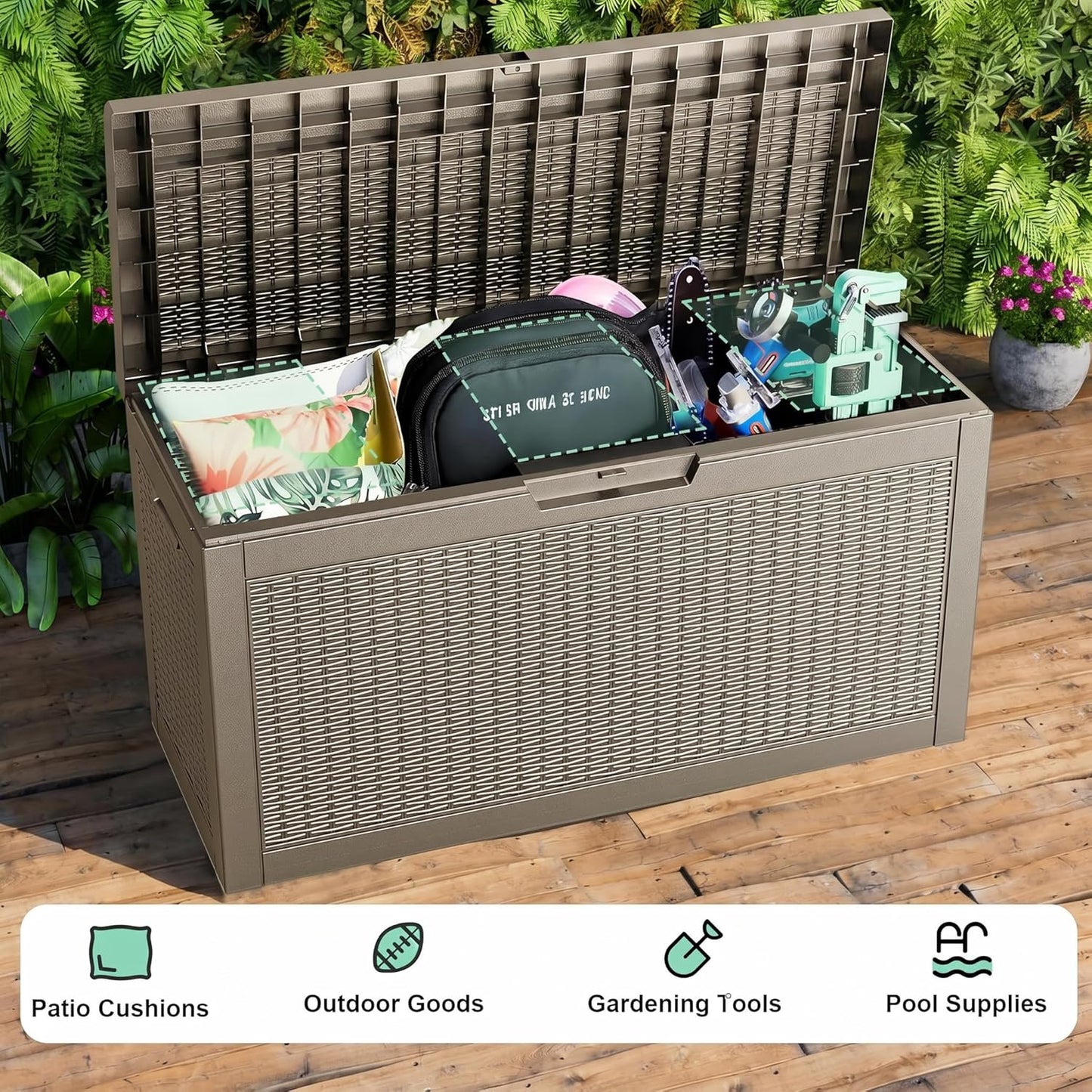 DRATO 180 Gallon Outdoor Storage Box, Large Waterproof Deck Box, Lockable Resin Storage Container with Reinforced Support for Patio Cushions, Garden Tools, UV-Resistant Outdoor Chest（Black，180 Gallon）