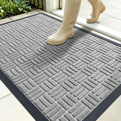 OLANLY Front Door Mat Outside Entrance 29.5x17, Absorbent, Heavy Duty Sturdy Natural Rubber Doormat Indoor Outdoor, Stain and Fade Resistant, Non-Slip Backing Low Profile Floor Mat for Entryway, Grey