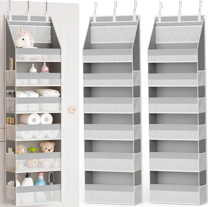 Criusia Over The Door Organizer, Heavy-Duty 6-Shelf Hanging Storage with 13 Mesh Pockets, 55lbs Capacity Behind The Door Storage for Nursery, Bathroom, Bedroom, and Dorm, Grey