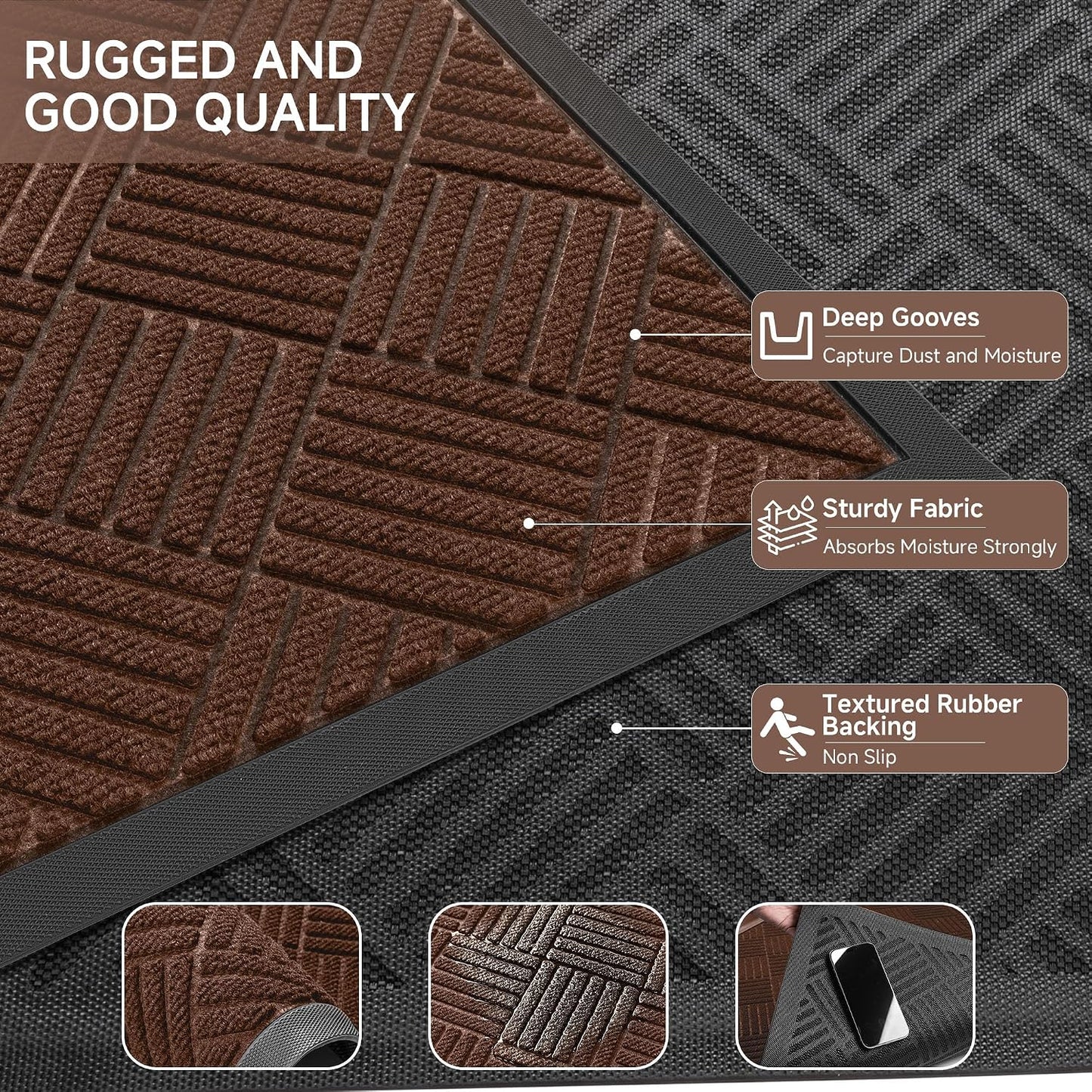 100pointONE Durable Front Door Mat, Heavy Duty Indoor Outdoor Doormat, 48” x 36” Low Profile Outdoor Mats for Home Entrance, Stain and Fade Resistant Shoe Scraper Mat, Ideal for High Traffic Area
