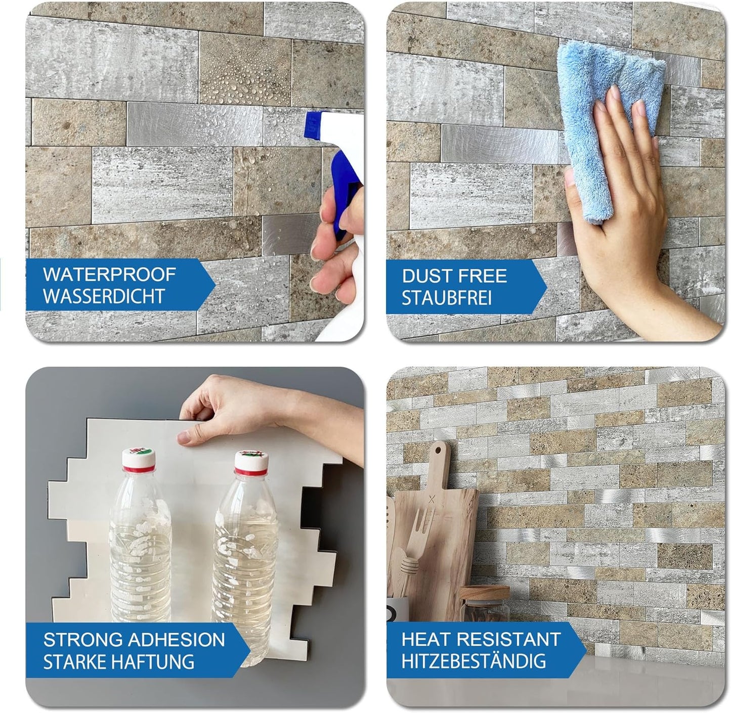 MOFIT Backsplash Tile for Kitchen Peel and Stick Stone Matte Finish,Bathroom Tiles Stickers 3D Wall Panel Linear Mosaic Marble Backsplash Waterproof(10sheets,Blue Green Gray)