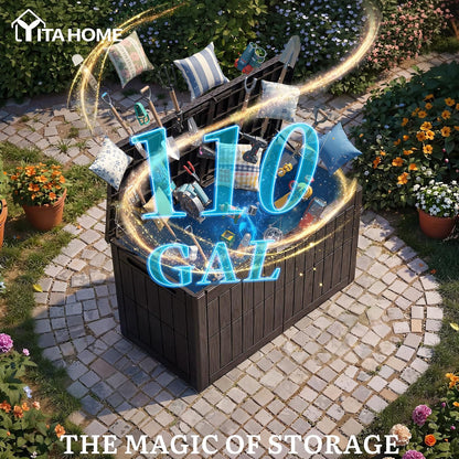 YITAHOME 134 Gallon Large Deck Box | Waterproof Resin Outdoor Storage Box with Lock, Doubles as 2-Person Bench Seating for Patio Furniture Cushions,Garden Tools &
