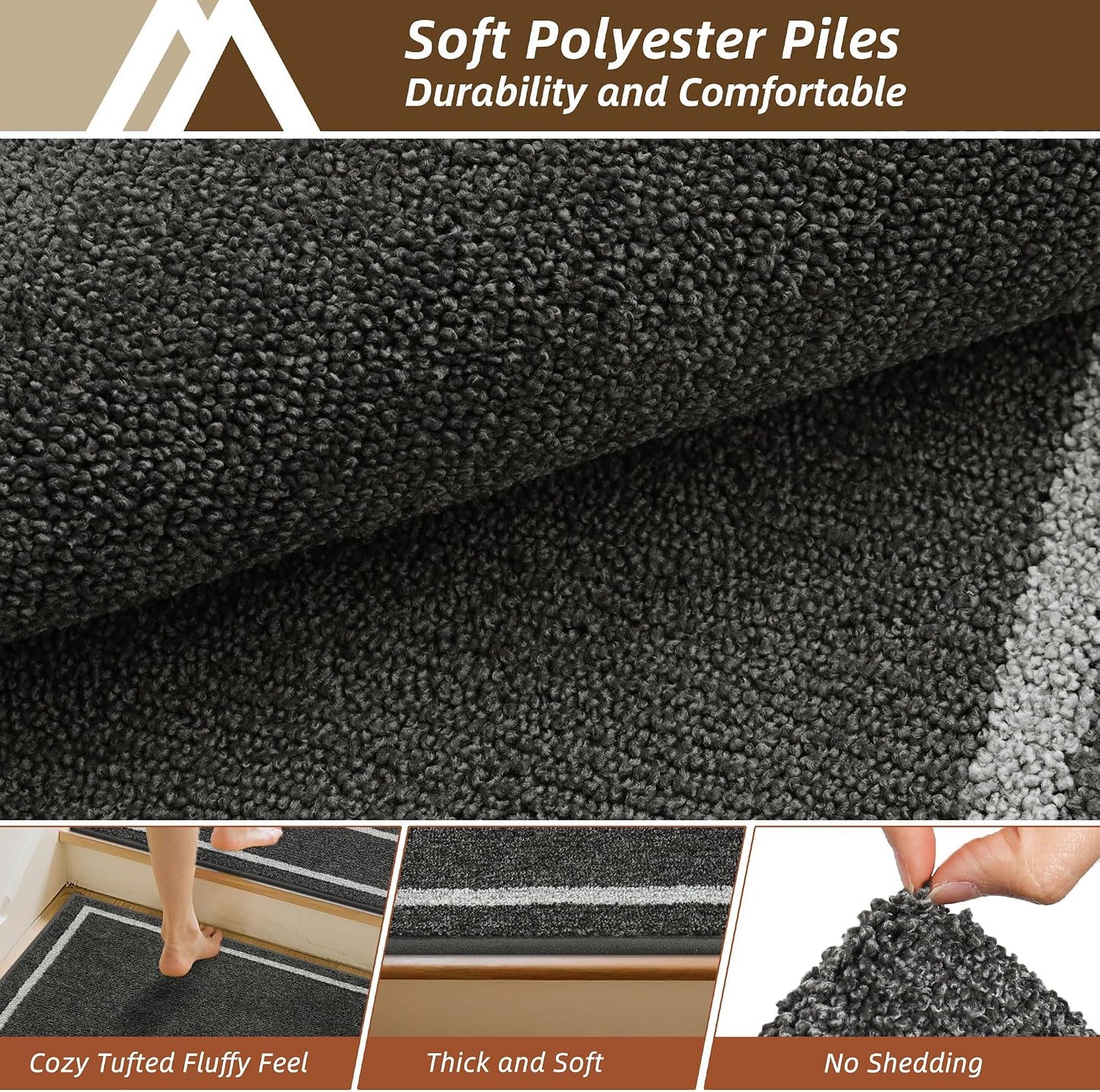 COSY HOMEER Soft Stair Treads Non-Slip Carpet Mat 28inX9in Indoor Stair Runners for Wooden Steps, Stair Rugs for Kids and Dogs, 100% Polyester TPE Backing 4pcs, Grey