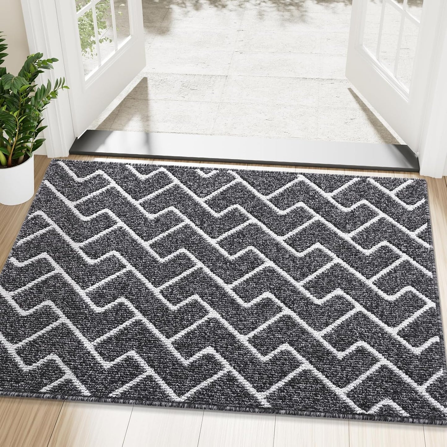 OLANLY Front Door Mat, Non-Slip Rubber Backing, Dirt Resistant and Absorbent, Washable, Easy to Clean Low-Profile Indoor Doormat for Back Door, Entryway, Inside Entrance, 32x20, Grey