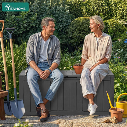 YITAHOME 31 Gallon Outdoor Storage Box | Resin Deck Box and Waterproof Package Delivery Box for Gardening Tools, Pool Supplies, Patio Furniture, Lockable, Taupe