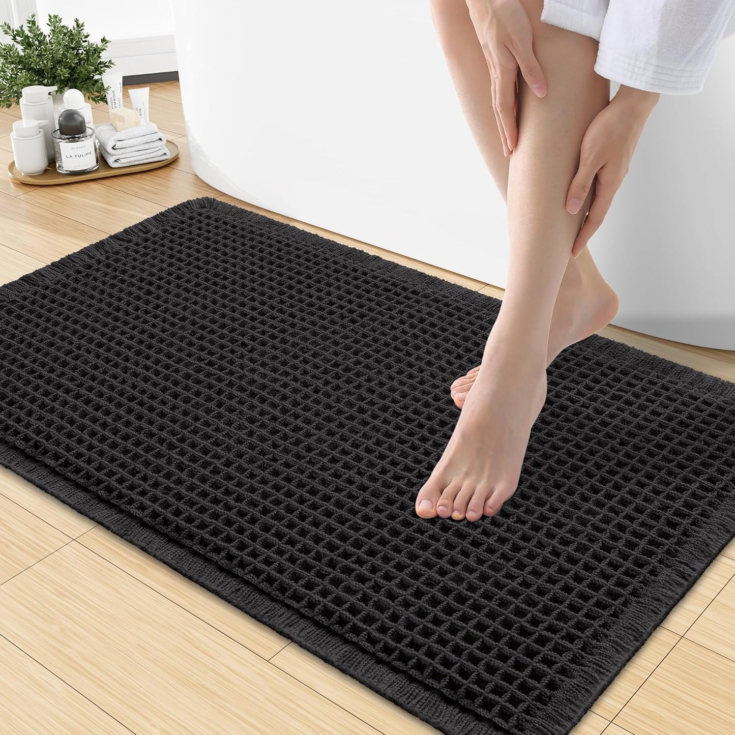 Smiry Waffle Bath Mat 30x20, Extra Soft Absorbent Bathroom Rugs, Non Slip Machine Washable Quick Dry Bath Rugs for Bathroom Floor, Tub, Shower, Home Decor Accessories, Brown