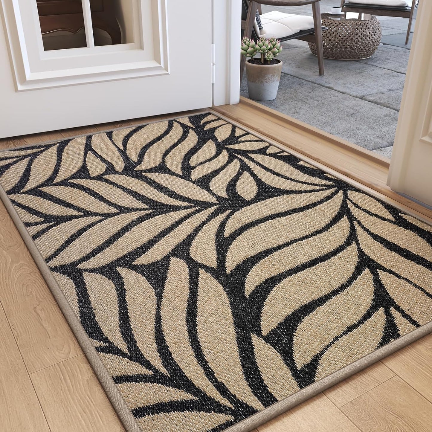 Door Mat Indoor Outside Entrance 17"x30", Low-Profile Non Slip Outdoor Inside Doormat Entryway Mat, Dirt Resistant Absorbent Front Porch Welcome Entry Mats, Washable Easy Clean, Brown
