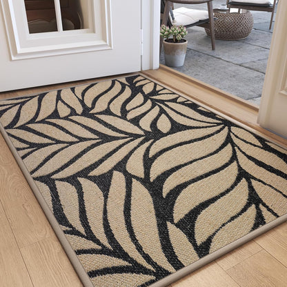 Door Mat Indoor Outside Entrance 17"x30", Low-Profile Non Slip Outdoor Inside Doormat Entryway Mat, Dirt Resistant Absorbent Front Porch Welcome Entry Mats, Washable Easy Clean, Brown