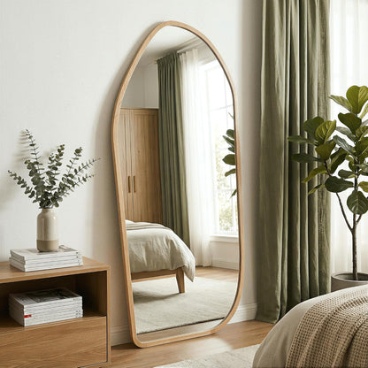 Suidia Full Length Mirror, Oversized Floor Mirror with Solid Wood Frame, Large Standing Mirror for Bedroom Living Room, Wood Art Style, Dark Walnut, 74" L x 32" W