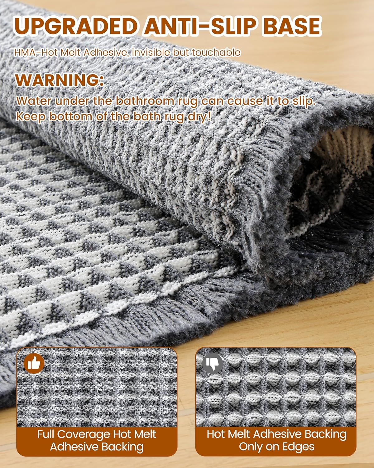 Smiry Waffle Bath Mat 30x20, Extra Soft Absorbent Bathroom Rugs, Non Slip Machine Washable Quick Dry Bath Rugs for Bathroom Floor, Tub, Shower, Home Decor Accessories, Brown