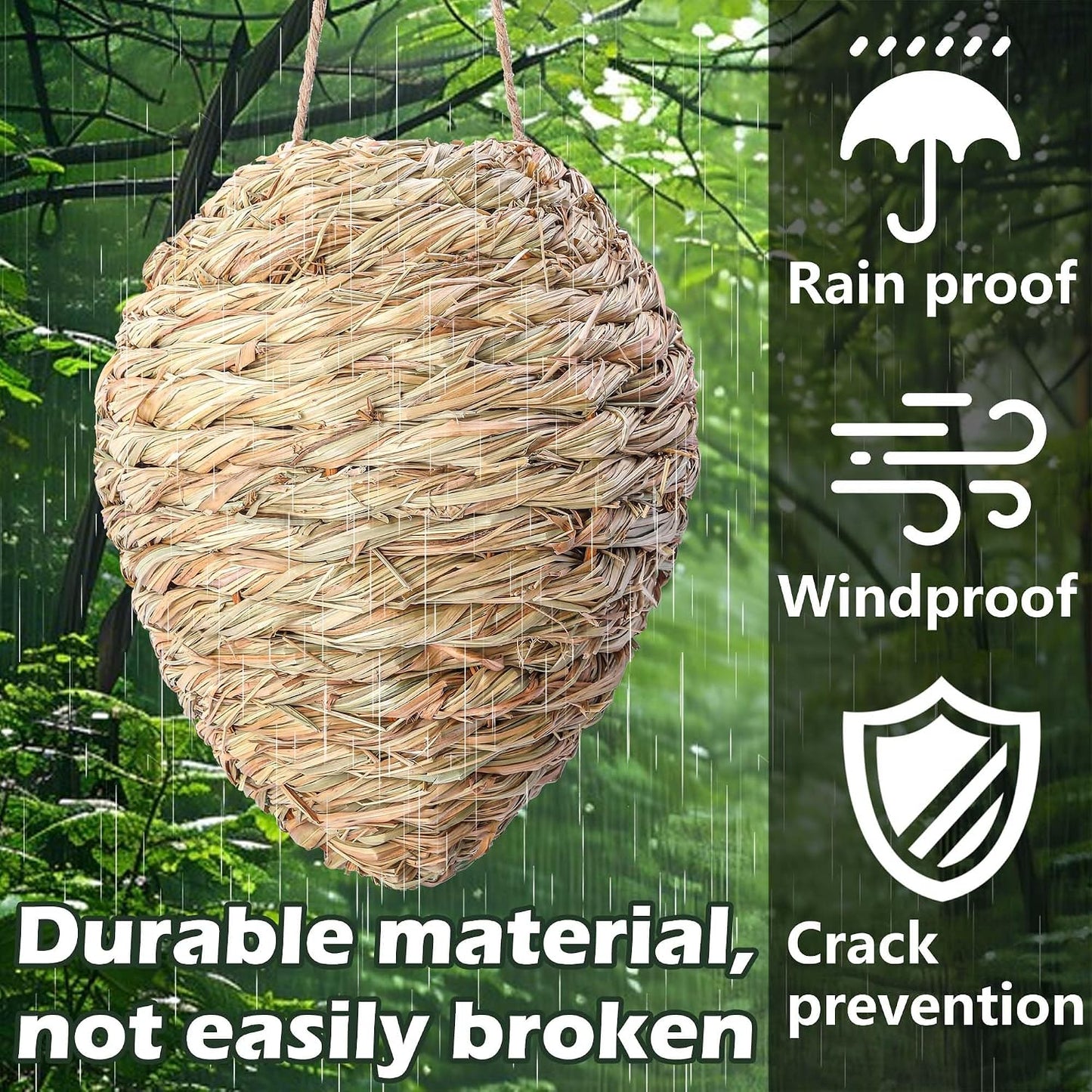 DECOHS 2 Pack Large Woven Reed Wasp Nest Decoy, 10 x 7.5 Inch Hanging Fake Wasp Nests Decoration, Faux Hornet Nest Wasps Deterrent for Outdoor Garden Yard Patio Eaves