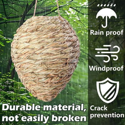 DECOHS 2 Pack Large Woven Reed Wasp Nest Decoy, 10 x 7.5 Inch Hanging Fake Wasp Nests Decoration, Faux Hornet Nest Wasps Deterrent for Outdoor Garden Yard Patio Eaves