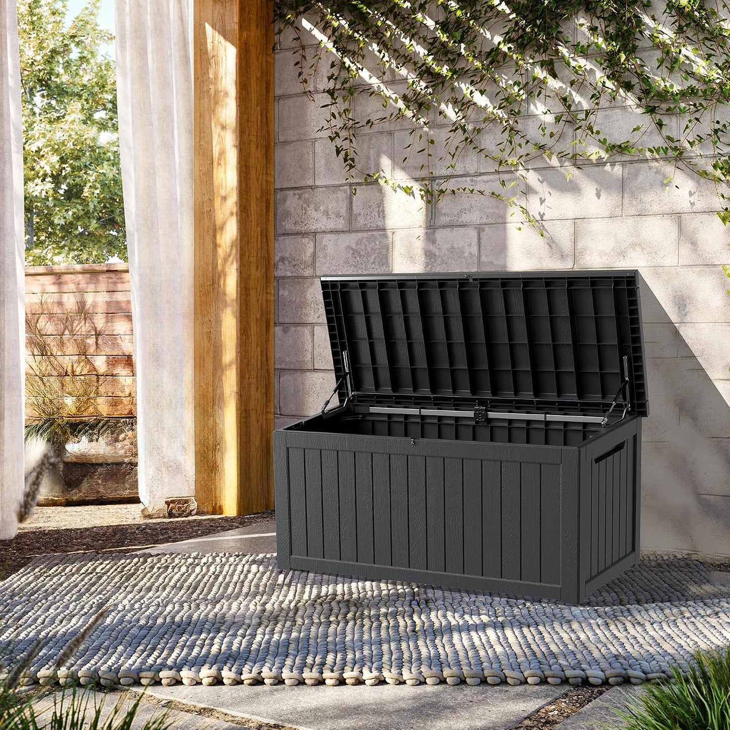 Outdoor Storage Box, 320 Gallon Waterproof Deck Box [Upgraded 3.0], Dual Gas-Spring Ultimate Resin Organizer for King Cushions, Heavy-Duty Lockable Estate Storage Bench, Backyard BBQ, Black