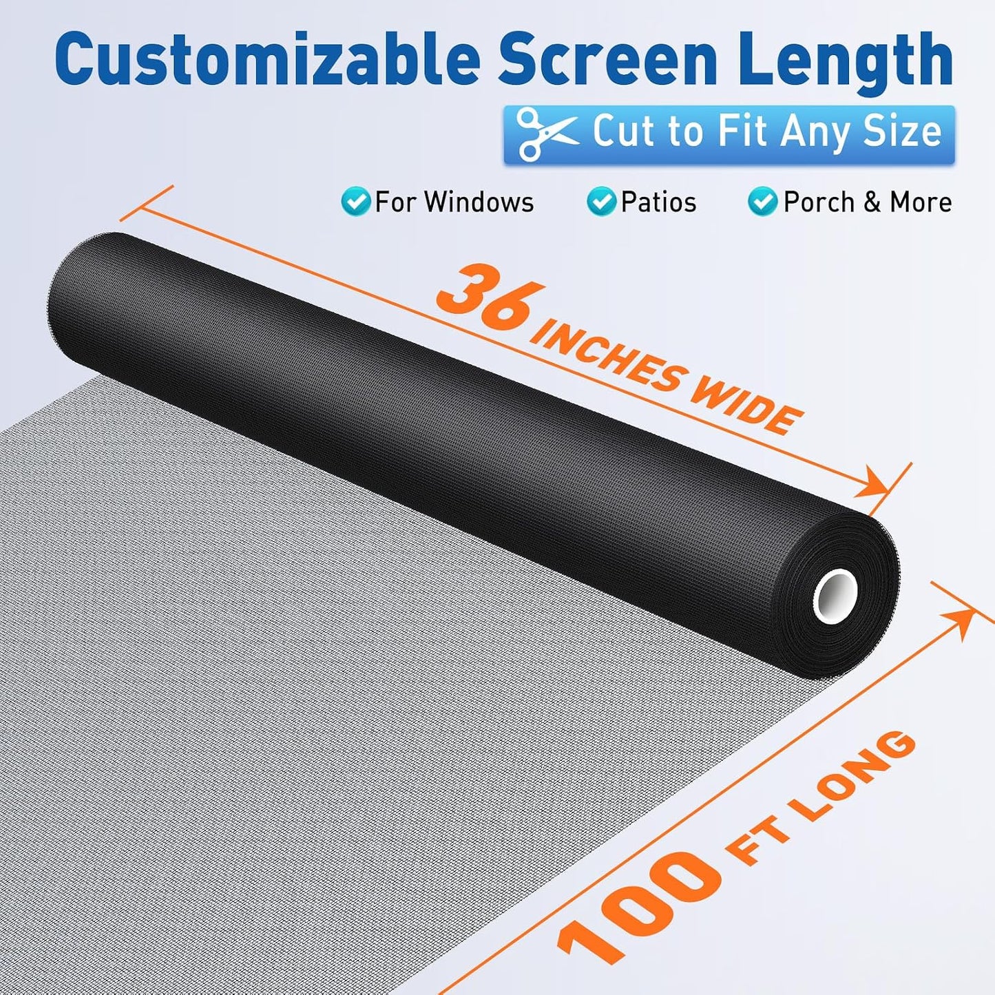 MAGZO Window Screen Replacement Mesh 48"W x 99"L - Pet Resistant Premium & Durable Polyester Screen Door Mesh, Allows Fresh Air In, DIY Repair Kit Includes Tool for Sliding Doors,Windows,Patio, Gray