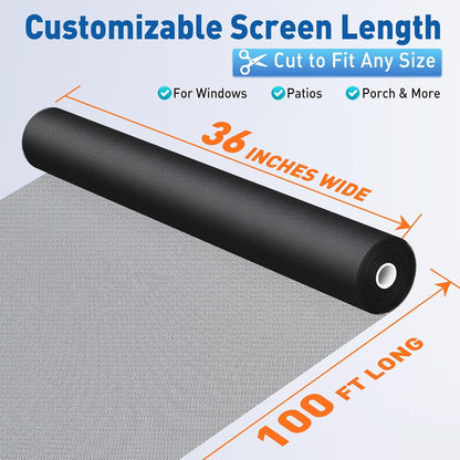 MAGZO Window Screen Replacement Mesh 48"W x 99"L - Pet Resistant Premium & Durable Polyester Screen Door Mesh, Allows Fresh Air In, DIY Repair Kit Includes Tool for Sliding Doors,Windows,Patio, Gray