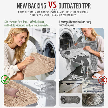 Yimobra Bathroom Rugs Non Slip Washable - Ultra Soft Absorbent Chenille Bath Mat, Quick Dry Shaggy Floor Carpet for Tub Shower, Gray Home Decor Accessories, 24x17 Inch