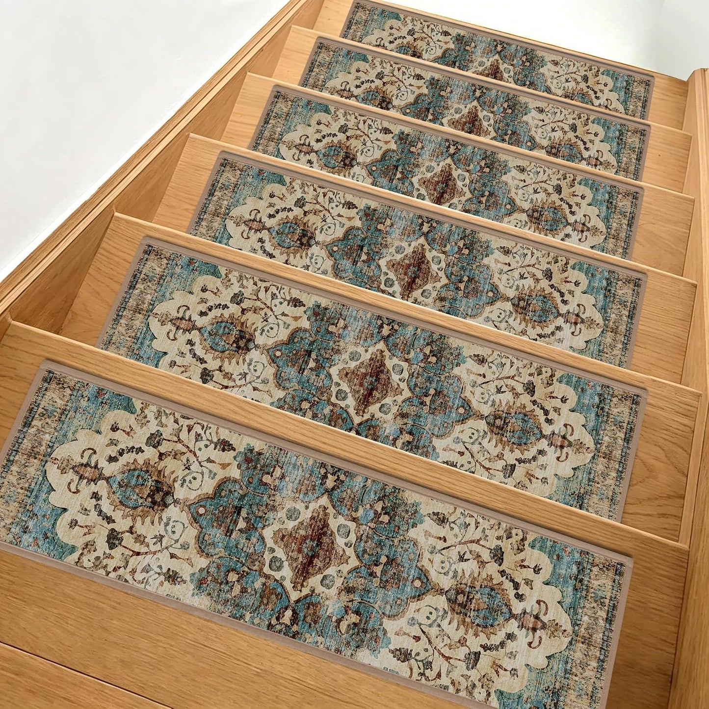 Non Slip Stair Treads for Wooden Steps, 15 Pack 8"x30" Washable Carpet | 8x30 in soft chenille polyester stair treads with reusable TPE backing for indoor wood stairs, dogs, kids, and seniors
