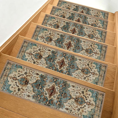 Non Slip Stair Treads for Wooden Steps, 15 Pack 8"x30" Washable Carpet | 8x30 in soft chenille polyester stair treads with reusable TPE backing for indoor wood stairs, dogs, kids, and seniors