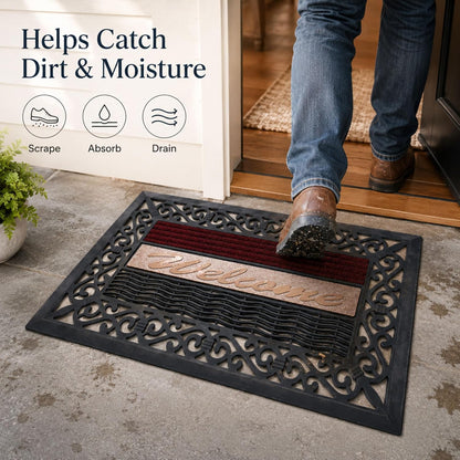 ROOM127 Outdoor Doormat, 28.3" x 16.9", Heavy Duty Rubber Scraper Door Mat | Multi-Zone Cleaning, Absorbent Strip, Open Drainage, Non-Slip Indoor Outdoor Rug for Front Door Patio Garage Mudroom