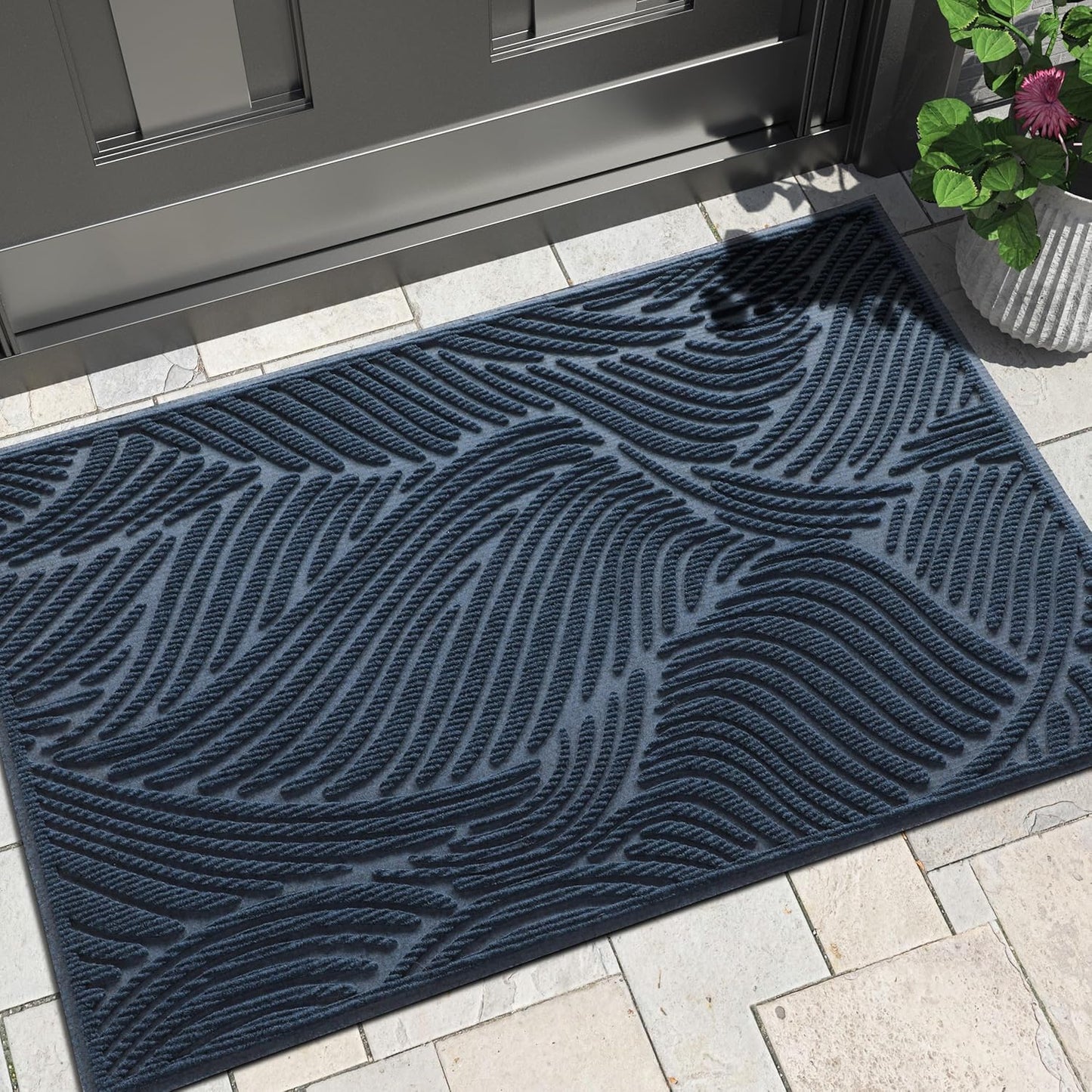 Yimobra Doormat Outdoor Entrance, Simple Stripes All-Weather Waterproof & Non-Slip Mat for Front Door, Heavy Duty Welcome Mat for Indoor, Garage, Patio-29.5x17, Dark Grey