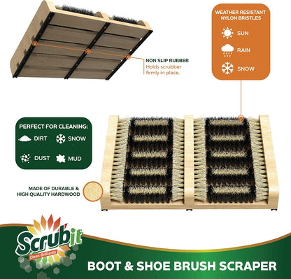 SCRUBIT Boot Scrubber Shoe Brush – Outdoor Boot Brush for Snow & Ice, All Weather Shoes & Boots Cleaner, Removes Snow, Sand and Mud – 14.2 x 10 in. Boot Scraper Door Mat