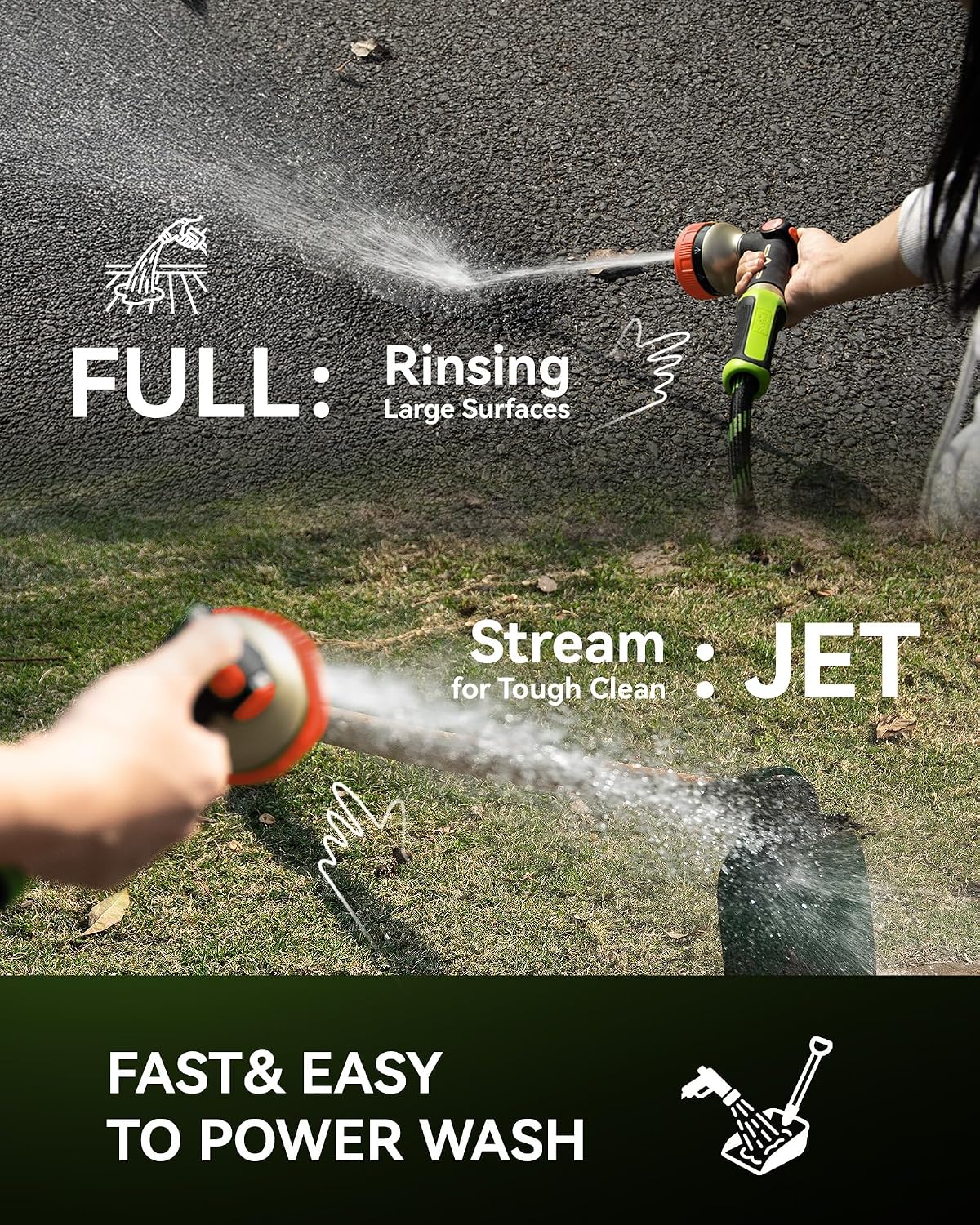RAINPOINT Hose Sprayer Nozzle Heavy Duty - 8 Spray Patterns Garden Hose Nozzle with Adjustable Flow Control for Watering Plants, Washing Cars,Washing Pets, Thumb Control (Green)