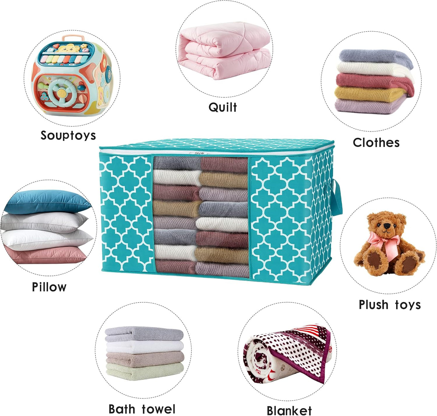 WISELIFE Storage Bags, Large Blanket Clothes Organization and Storage Containers for Bedding, Comforters, Foldable Organizer with Reinforced Handle, Clear Window,Sturdy Zippers,(Grey, 3 x 100L)
