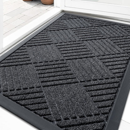 OLANLY Front Door Mat Outside Entrance 29.5x17, Absorbent, Heavy Duty Sturdy Natural Rubber Doormat Indoor Outdoor, Stain and Fade Resistant, Non-Slip Low Profile Floor Mat for Entryway, Grey Diamond