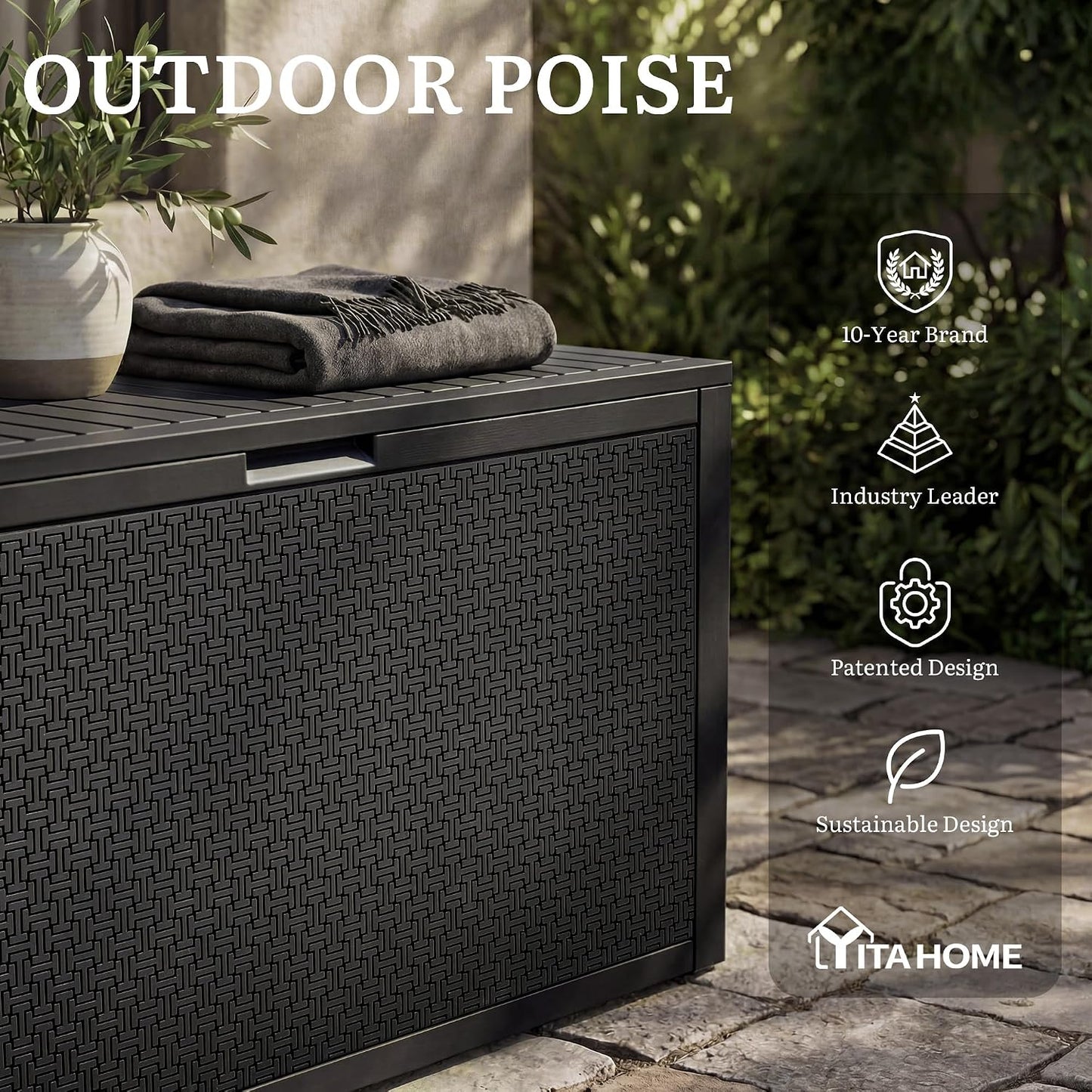 YITAHOME 100 Gallon Large Outdoor Deck Box | Waterproof Resin Storage Box, Lockable Indoor Outdoor Storage Container for Patio Furniture Cushions, Pool Accessories