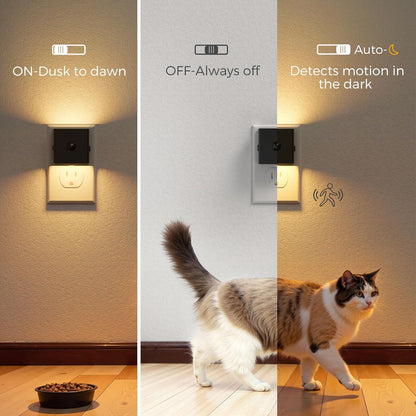 L LOHAS LED Motion Sensor Night Light, [2-Pack] Plug in Night Light with Motion Sensor and Dusk to Dawn Sensor, Brightness Adjustable, 3000K Soft White Nightlight for Bathroom Hallway Kitchen