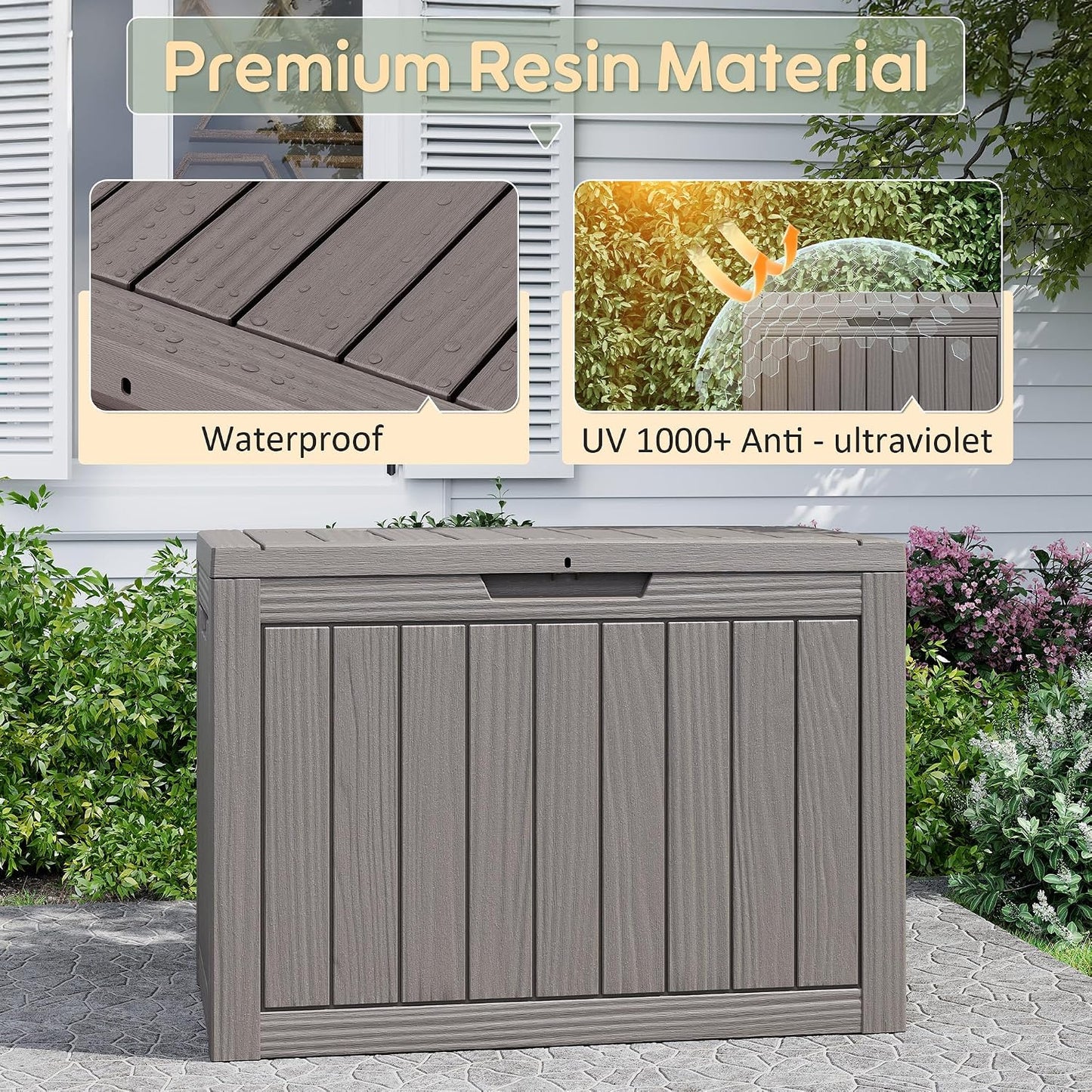 KAMABOKO 31 Gallon Outdoor Storage Box, Resin Deck Boxes Indoor and outdoor, Waterproof Storage Box Lockable Lid for Garden Tools, Package Delivery, Pool Supplies, Patio Cushions, Black