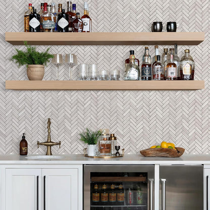 STICKGOO 10 Sheets Herringbone Peel and Stick Backsplash, Stick on Aluminum Composite PVC Kitchen Backsplash, Marble White Mixed Light Grey Look Self Adhesive Wall Tiles