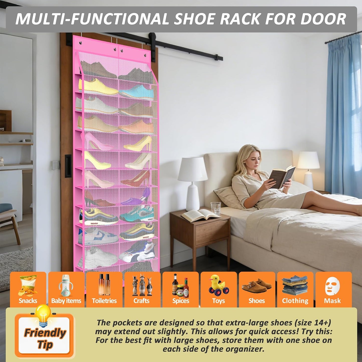 Kotkn 24-Pair Over Door Shoe Organizer for Family & Kids, Double Sided | Hanging Storage for Sneakers, Boots, Toys & Room Organization-Graphite Gray