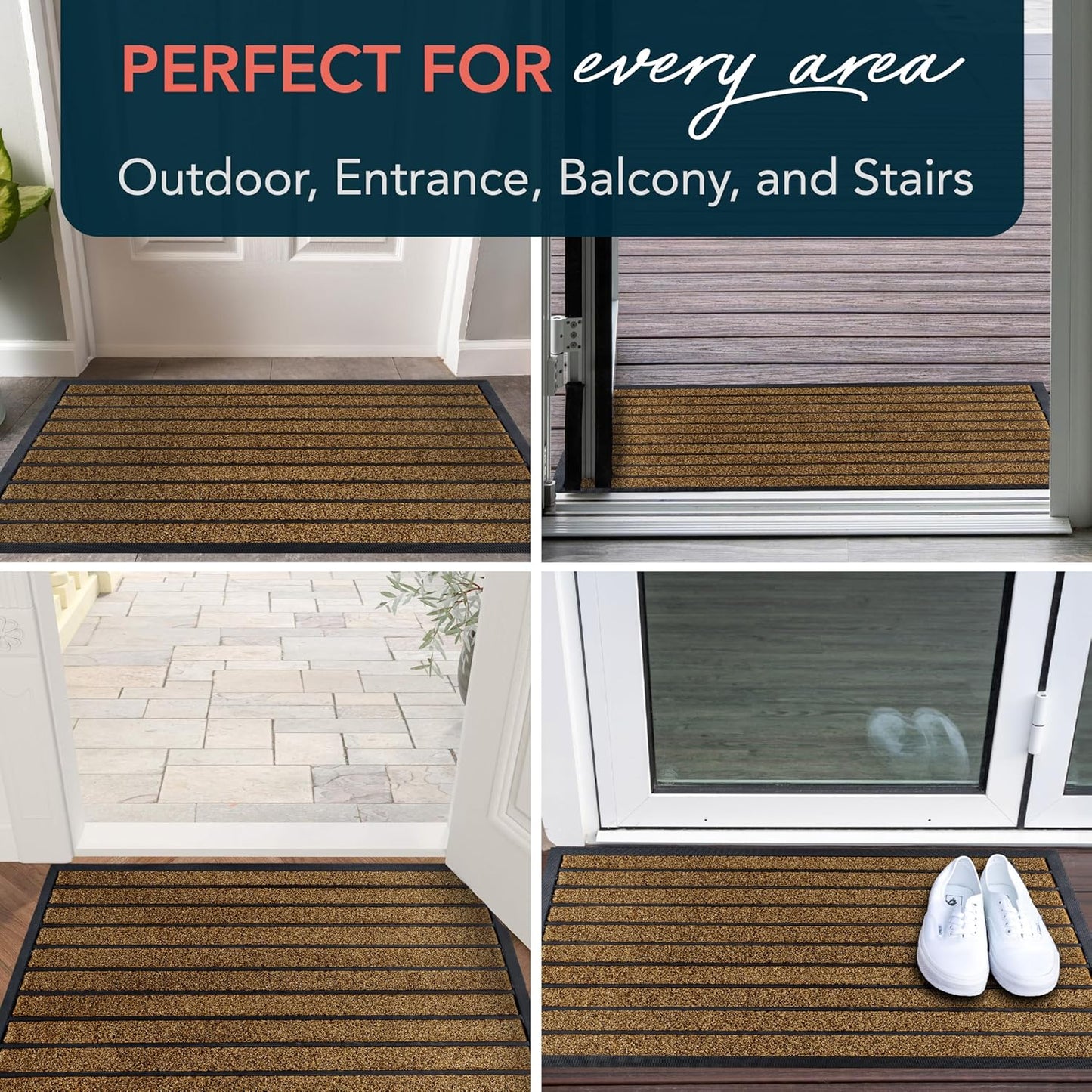 ubdyo Extra Durable Door Mat - Dirt Trapping Outdoor Welcome Mats - Non-Slip Outdoor Indoor Entrance - Low Profile Front Doormat (30" x 17", Bright Brown)