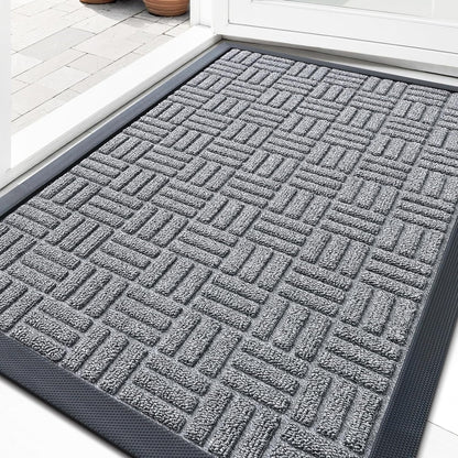OLANLY Front Door Mat Outside Entrance 29.5x17, Absorbent, Heavy Duty Sturdy Natural Rubber Doormat Indoor Outdoor, Stain and Fade Resistant, Non-Slip Backing Low Profile Floor Mat for Entryway, Grey
