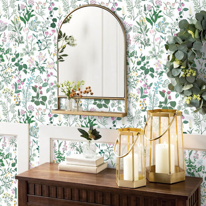 Dimoon 17.3''x78.7'' Vintage Peel and Stick Wallpaper Boho Beige Neutral Contact Paper White Floral Bird Wallpaper Removable Botanical Renter Friendly Modern Wall Paper Bedroom Bathroom Vinyl Roll