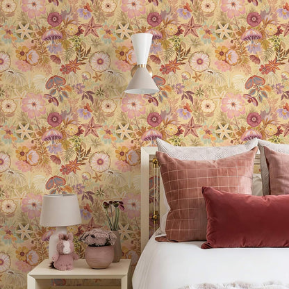 Ismoon Peel and Stick Wallpaper Floral Vintage Stick on Wall Paper Beige French Textured Contact Paper for Cabinet Removable Self Adhesive Wallpaper Vinyl Roll Shelf Deco, 17.3x78.7in