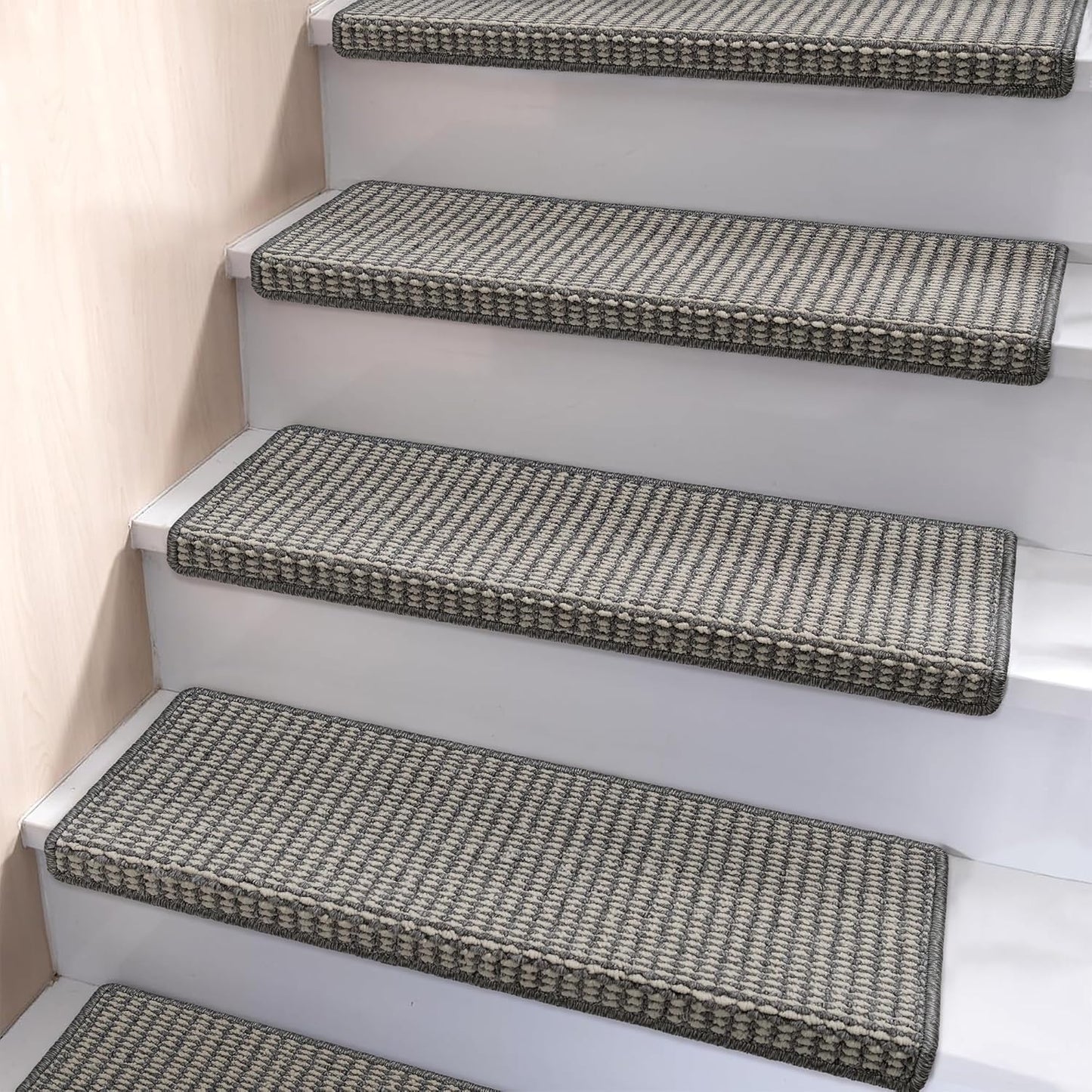 Brakki Bullnose Carpet Stair Treads, Non Slip Stair Treads for Wooden Steps Indoor, Stair Runner, Soft Stair Rugs, Edging Stair Protectors, Washable, 29.5"x9.5"x1.5" 14pcs, Beige