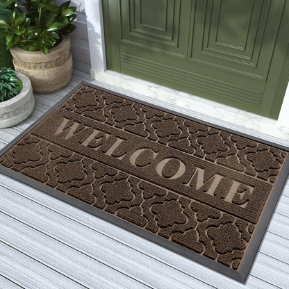 Yimobra Welcome Mat Outdoor Indoor, All-Weather Waterproof Front Door Mat Outside Entrance, Non-Slip Low Profile Porch Patio Doormat, 29.5x17, Black