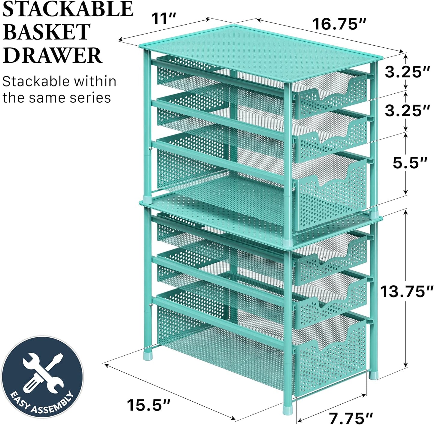 Simple Houseware Stackable 2 Tier Sliding Basket Organizer Drawer, White