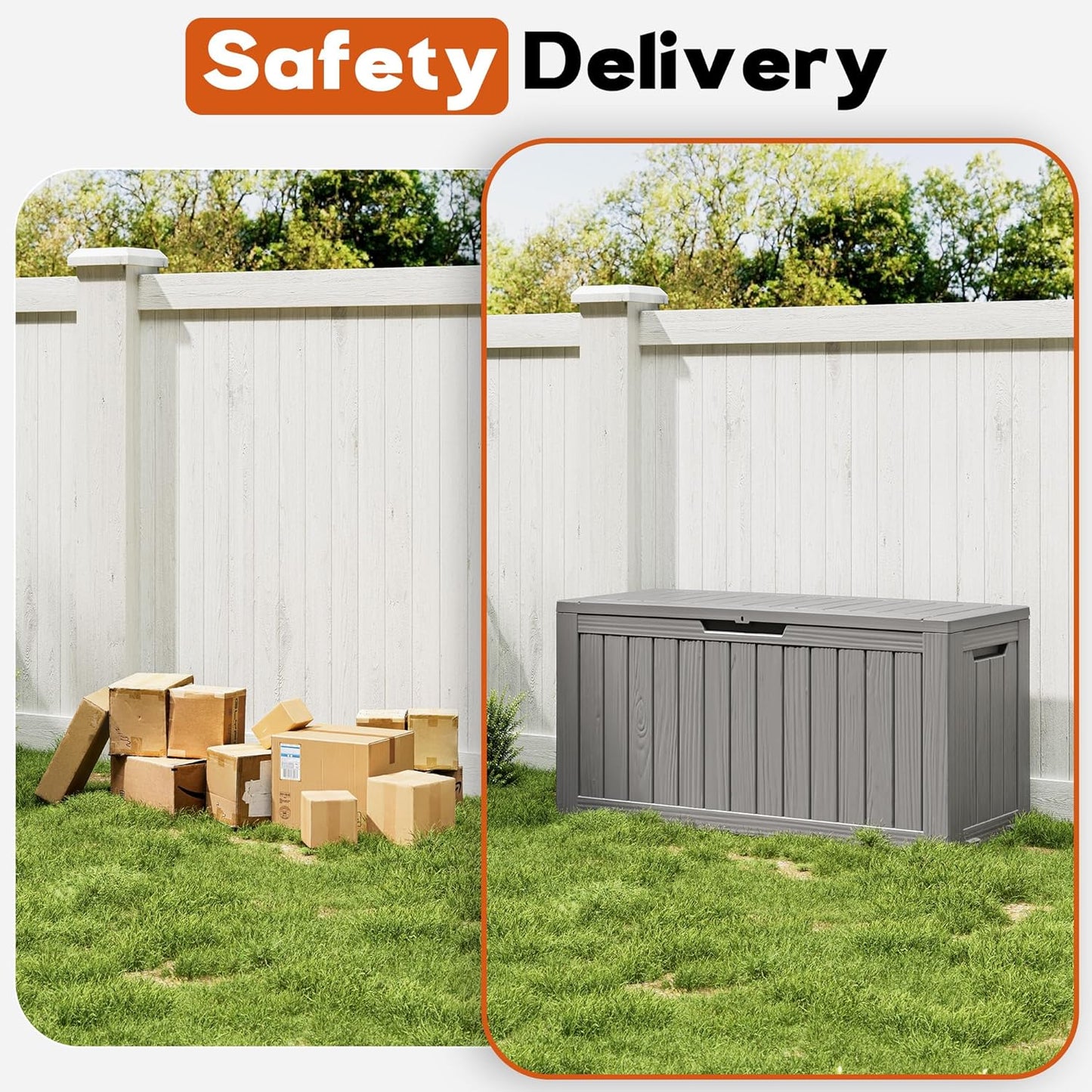 Outdoor Storage Box, Resin Deck Boxes Indoor and outdoor, Waterproof Storage Box Lockable Lid (Black, 85 Gallon)