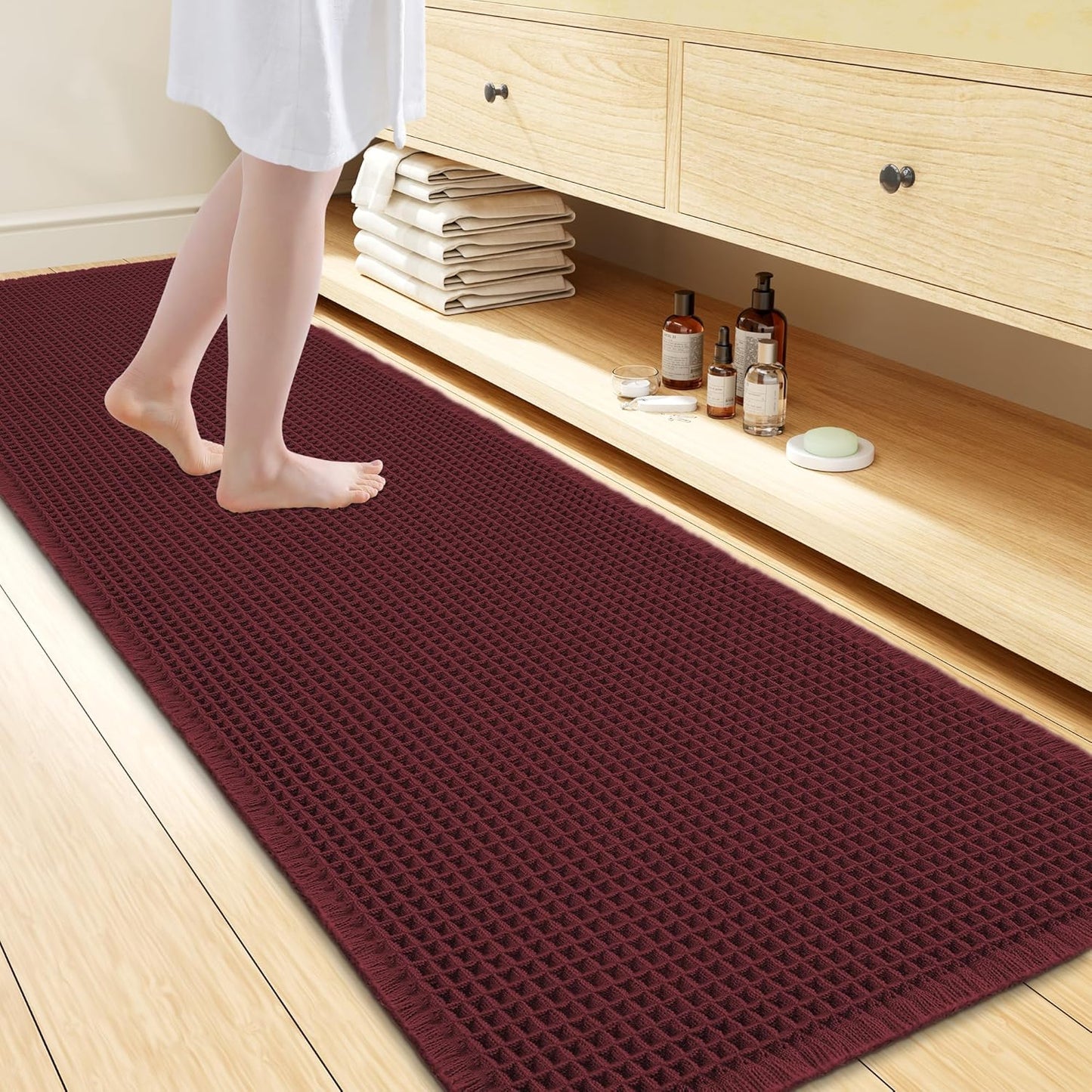Smiry Waffle Bath Mat 30x20, Extra Soft Absorbent Bathroom Rugs, Non Slip Machine Washable Quick Dry Bath Rugs for Bathroom Floor, Tub, Shower, Home Decor Accessories, Brown